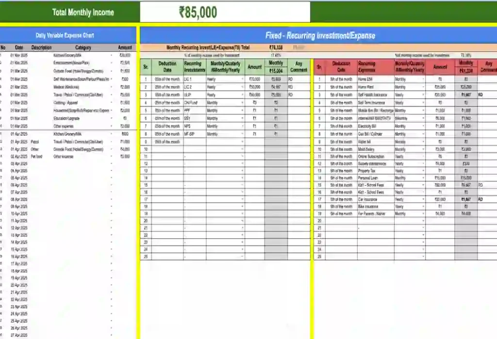 Personal finance Tracking sheet