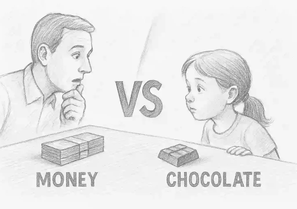 Man of Money vs Kid on chocolate